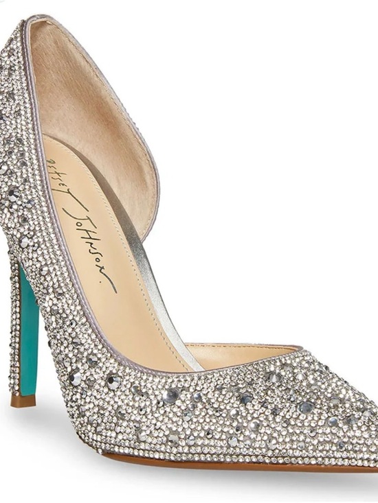 Betsey Johnson Shoes - Betsey Johnson Silver Crystal Pointed Toe Pump with Teal Accent Heel